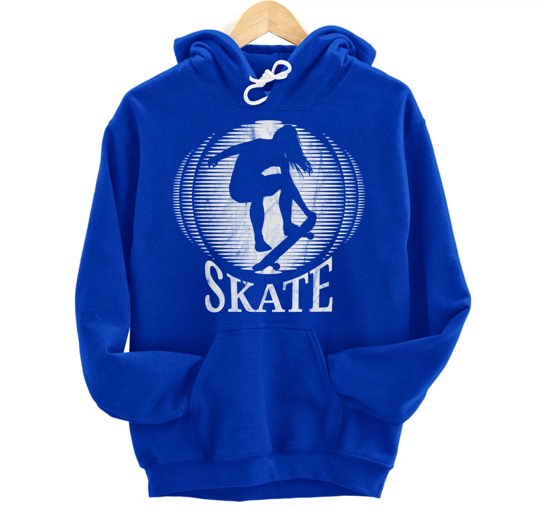 Skateboarding Girl Skater Girl Sunset Skate - Vintage Retro Pullover Hoodie