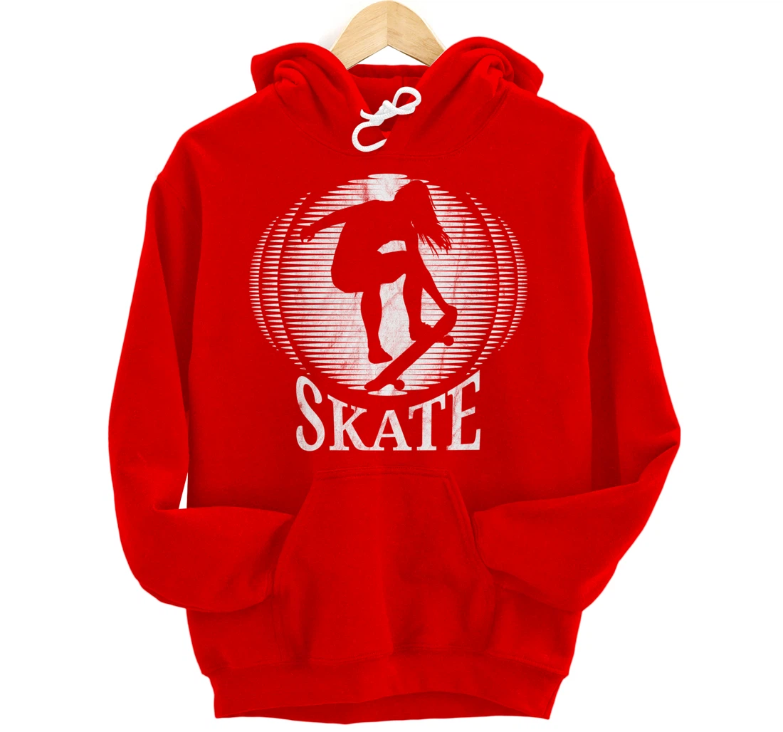 Skateboarding Girl Skater Girl Sunset Skate - Vintage Retro Pullover Hoodie