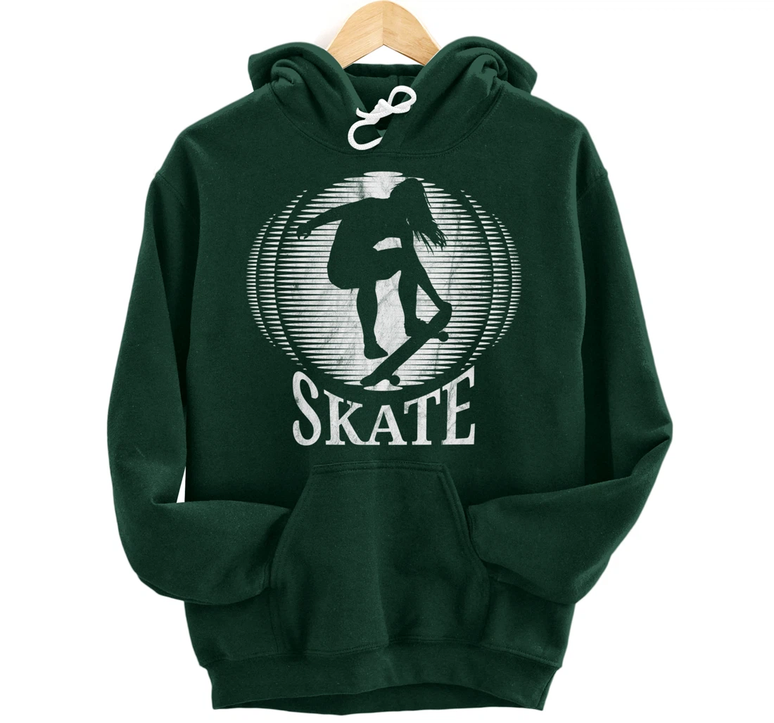 Skateboarding Girl Skater Girl Sunset Skate - Vintage Retro Pullover Hoodie