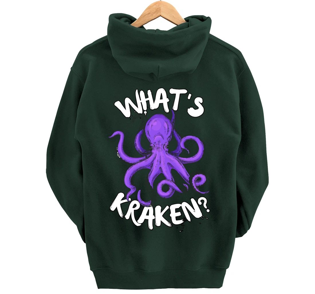 Funny Giant Octopus What's Kraken? Sea Ocean Monster Graphic Pullover Hoodie