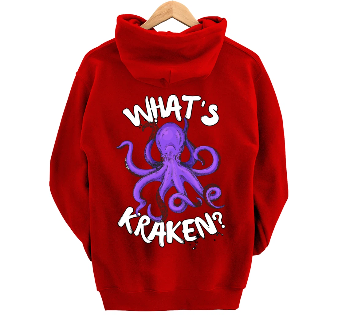 Funny Giant Octopus What's Kraken? Sea Ocean Monster Graphic Pullover Hoodie