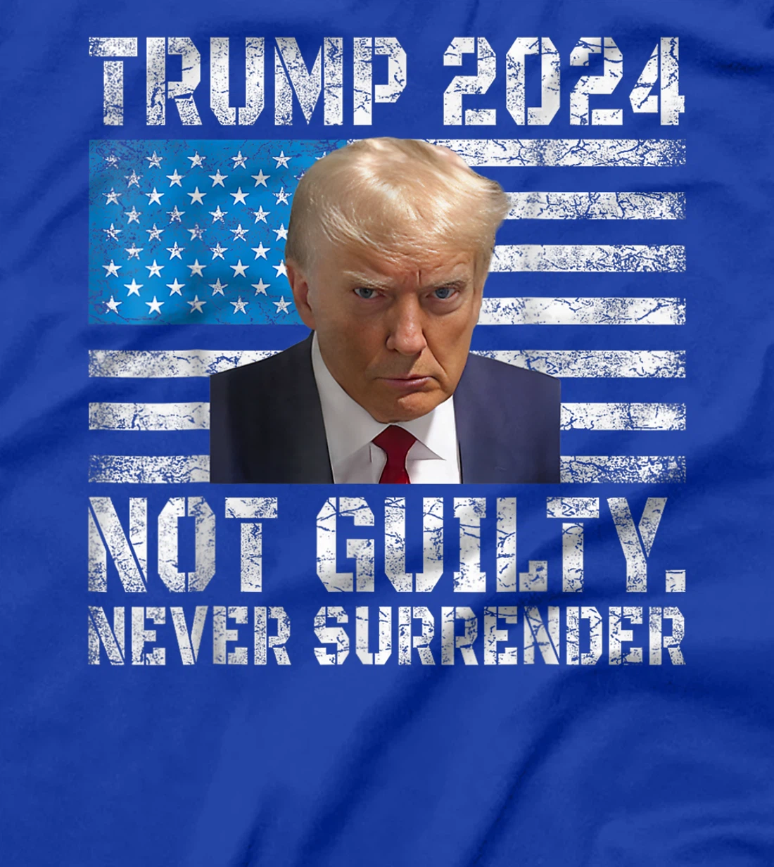 Trump 2024 Mug Shot Never Surrender US Flag Vintage T-Shirt