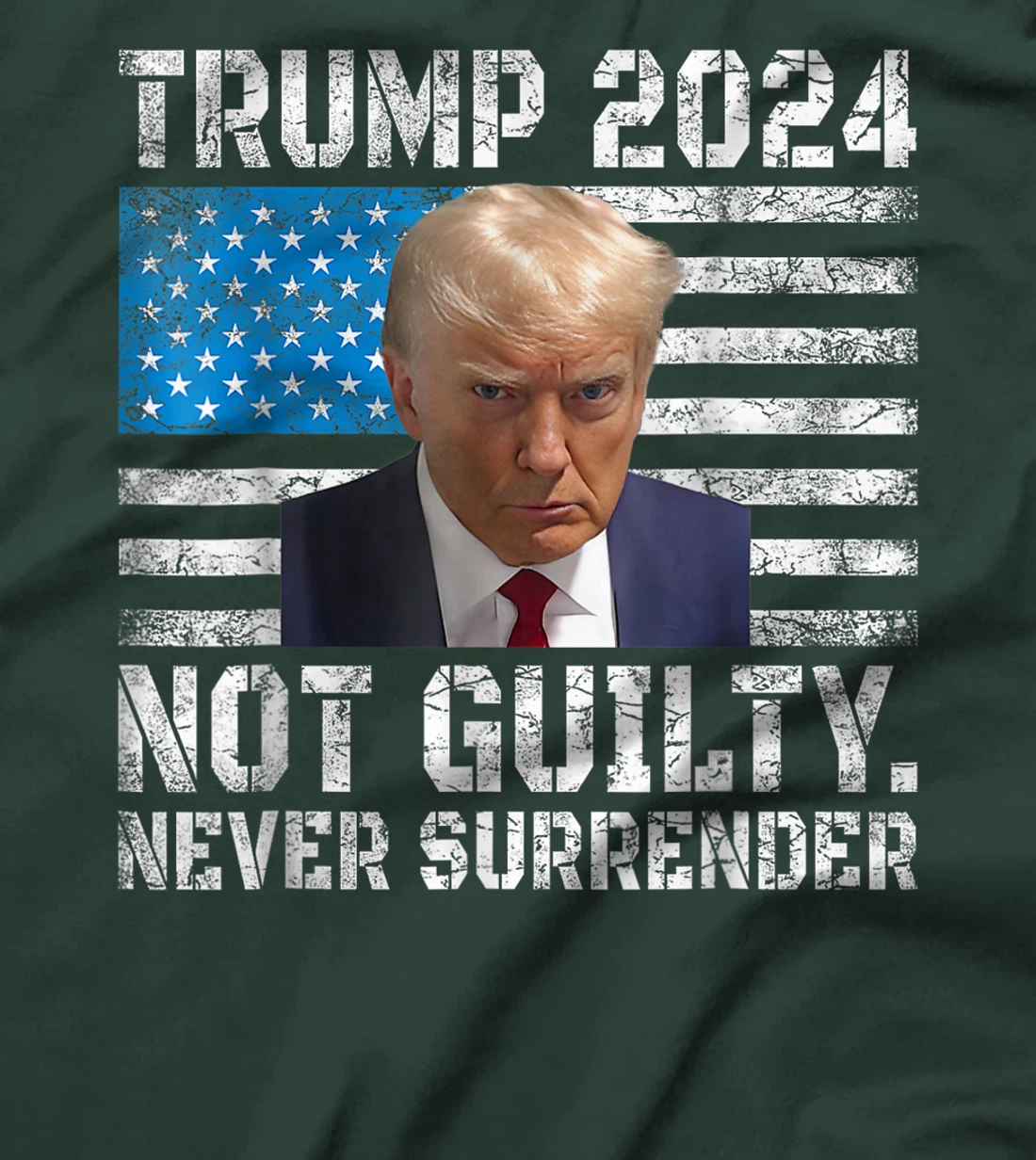 Trump 2024 Mug Shot Never Surrender US Flag Vintage T-Shirt