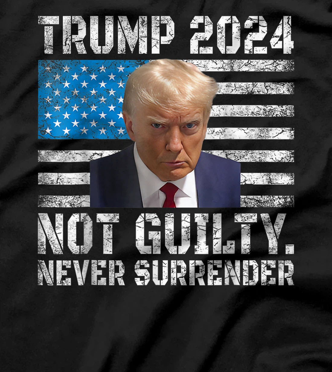 Trump 2024 Mug Shot Never Surrender US Flag Vintage T-Shirt