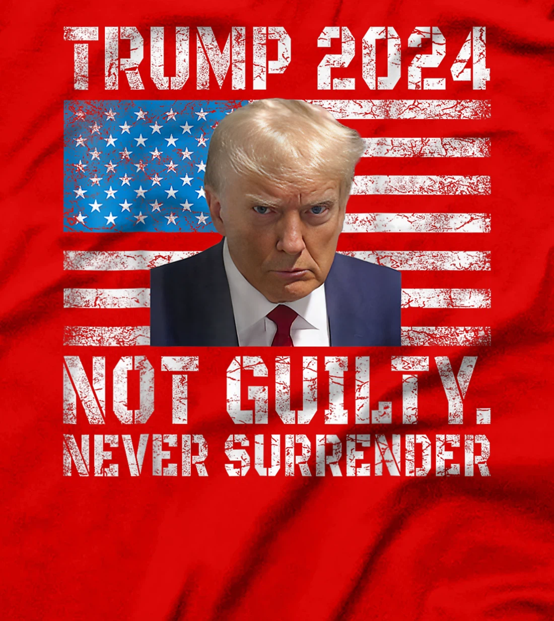 Trump 2024 Mug Shot Never Surrender US Flag Vintage T-Shirt