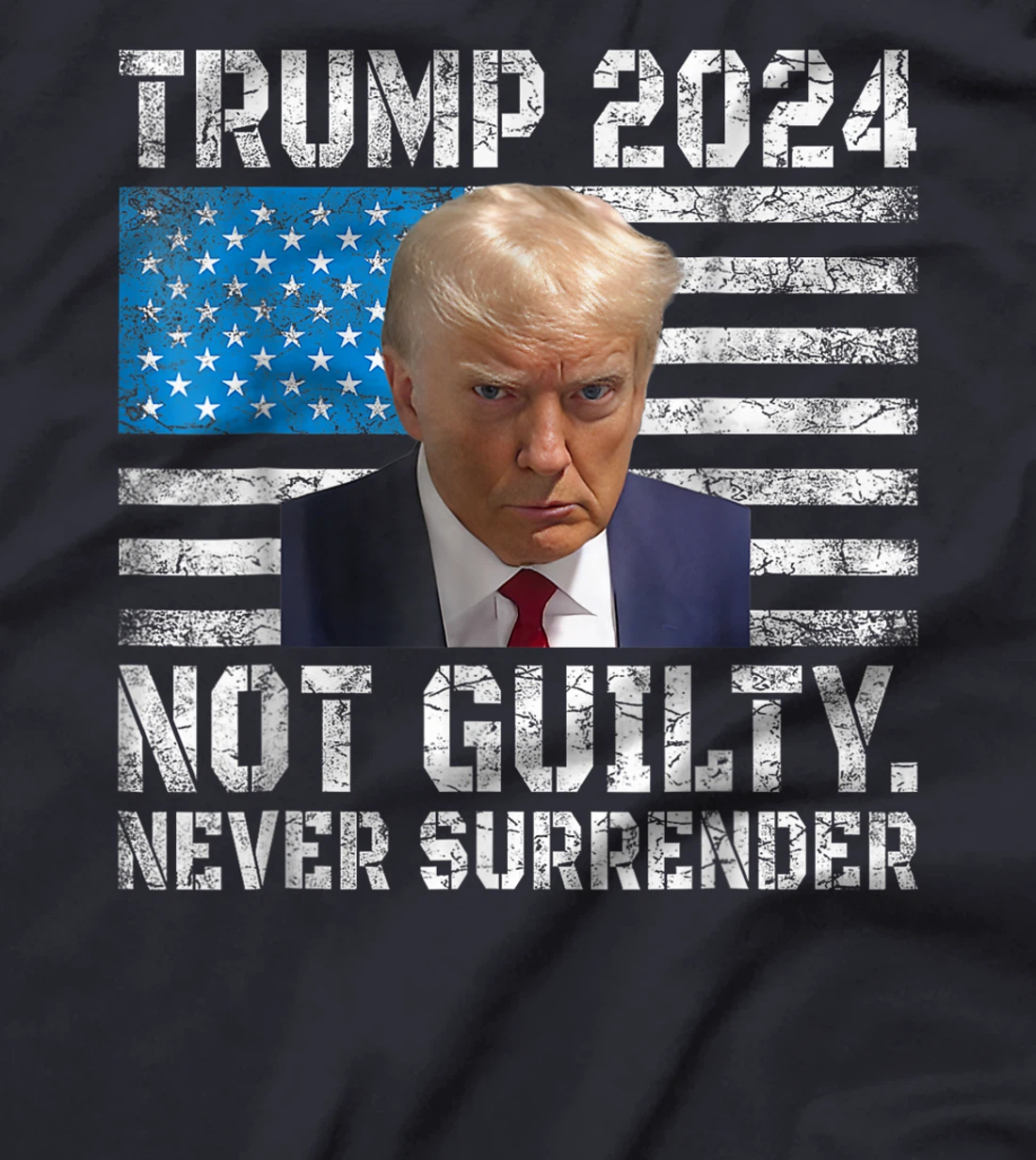 Trump 2024 Mug Shot Never Surrender US Flag Vintage T-Shirt