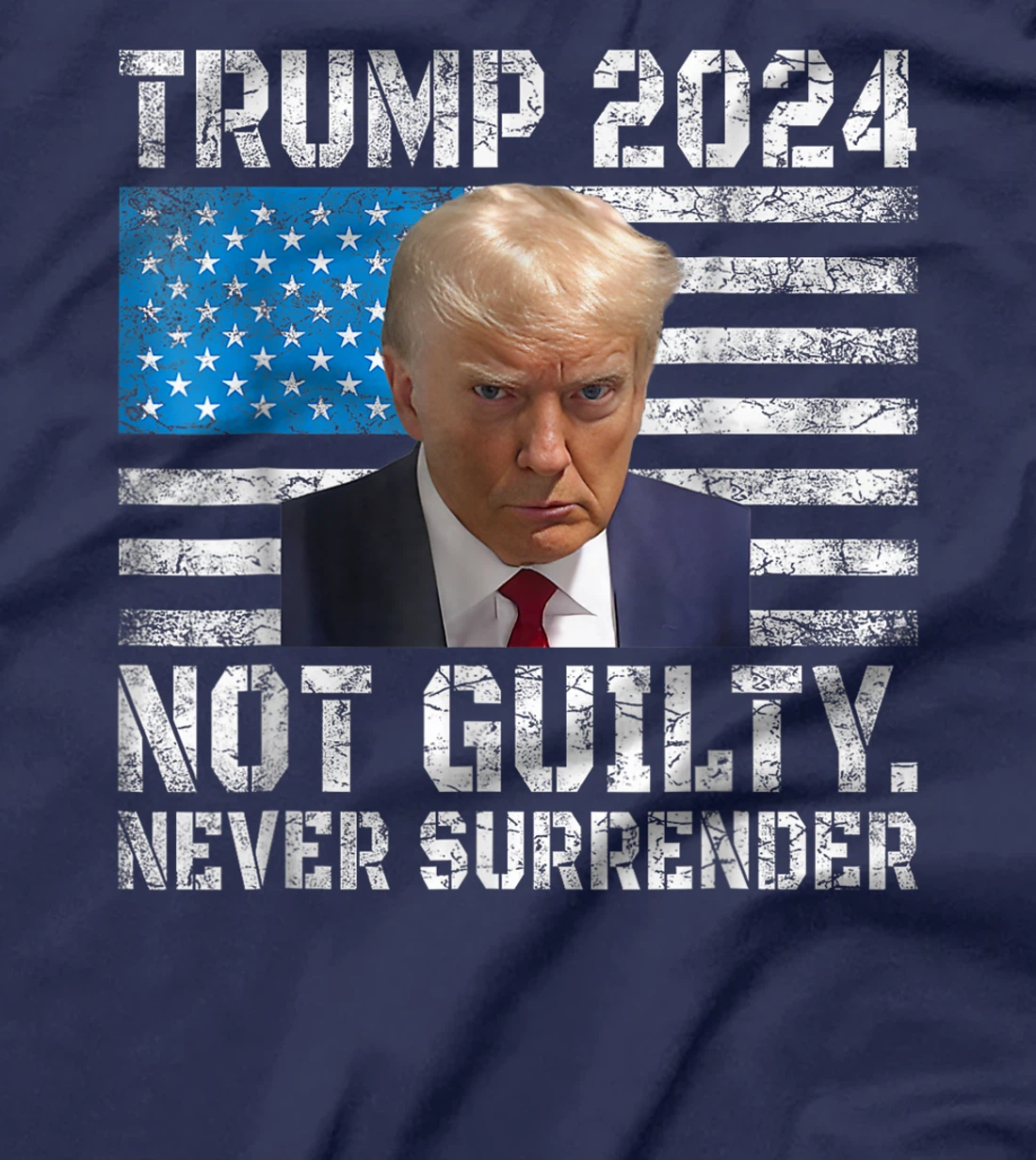 Trump 2024 Mug Shot Never Surrender US Flag Vintage T-Shirt