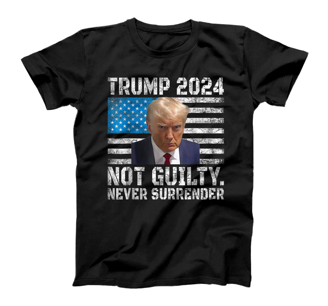 Trump 2024 Mug Shot Never Surrender US Flag Vintage T-Shirt