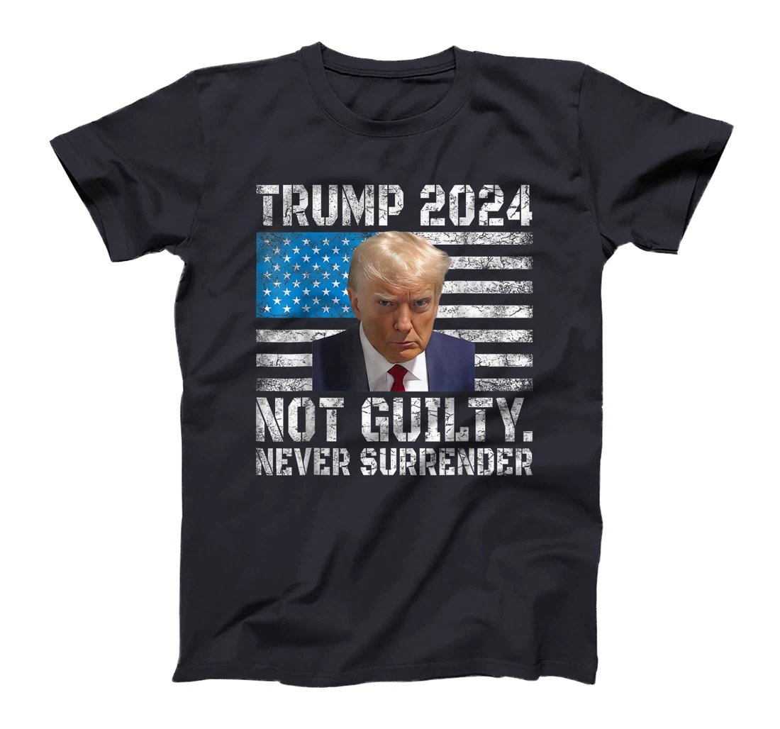 Trump 2024 Mug Shot Never Surrender US Flag Vintage T-Shirt