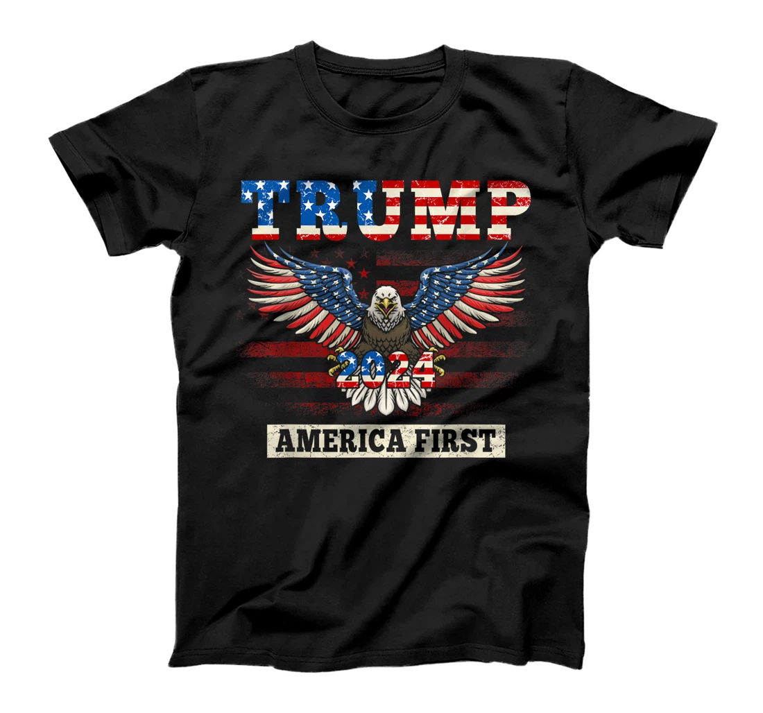 Trump 2024 America First Bald Eagle Pro Trump USA Flag T-Shirt