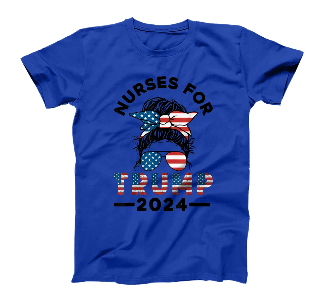 Nurses For Trump 2024 Messy Bun Nurse USA Flag Women T-Shirt