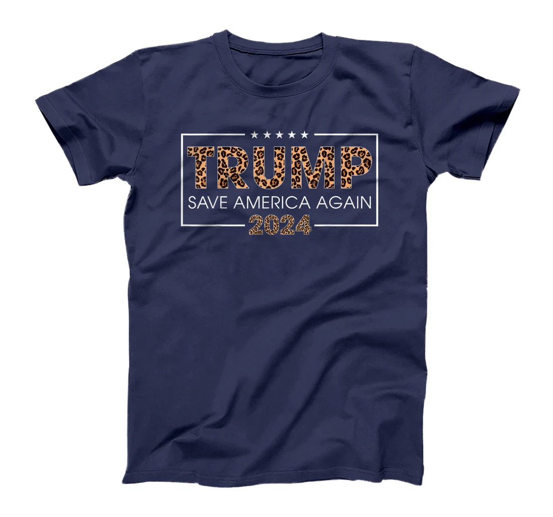 Trump 2024 Save America Again Leopard Print Gift Women Girls T-Shirt