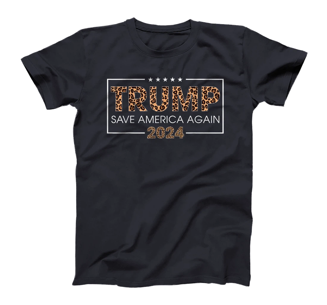 Trump 2024 Save America Again Leopard Print Gift Women Girls T-Shirt