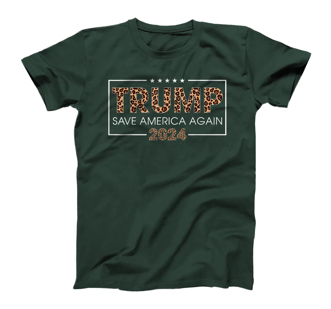 Trump 2024 Save America Again Leopard Print Gift Women Girls T-Shirt