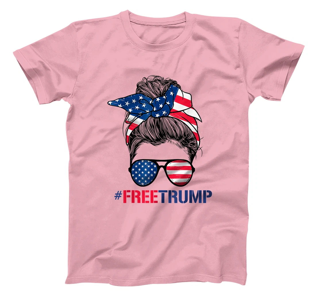 Free Donald Trump 2024 Womens Messy Bun Republican Support T-Shirt