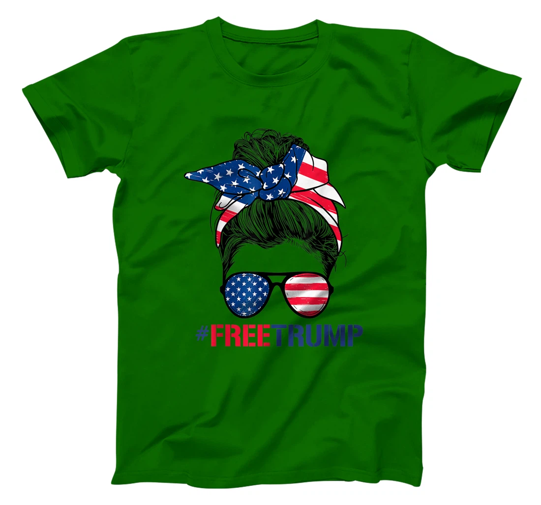 Free Donald Trump 2024 Womens Messy Bun Republican Support T-Shirt