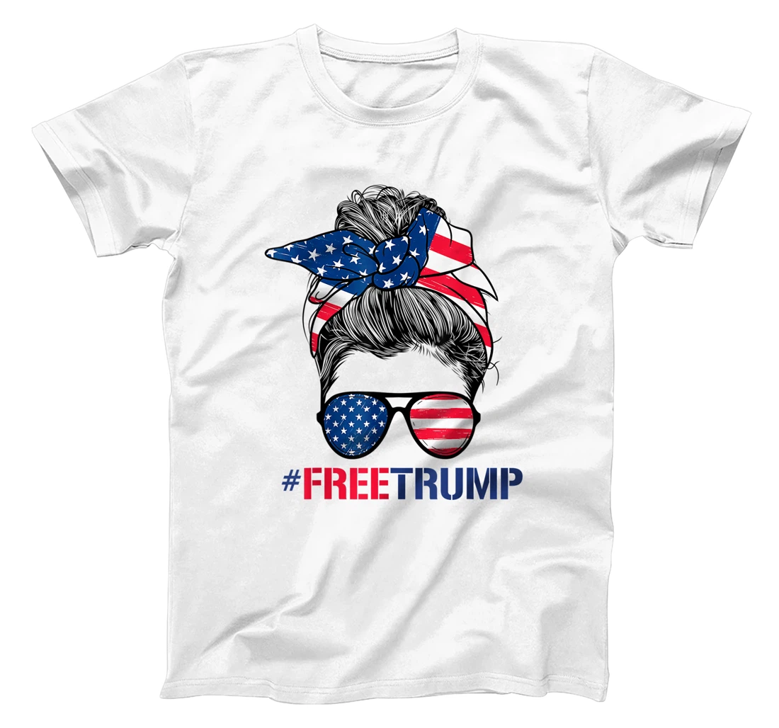 Free Donald Trump 2024 Womens Messy Bun Republican Support T-Shirt