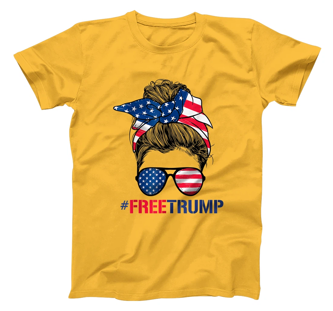 Free Donald Trump 2024 Womens Messy Bun Republican Support T-Shirt