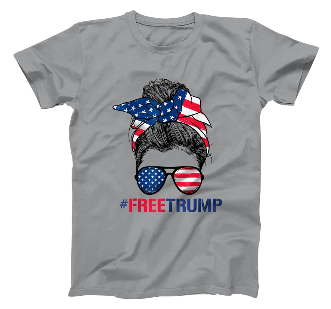 Free Donald Trump 2024 Womens Messy Bun Republican Support T-Shirt