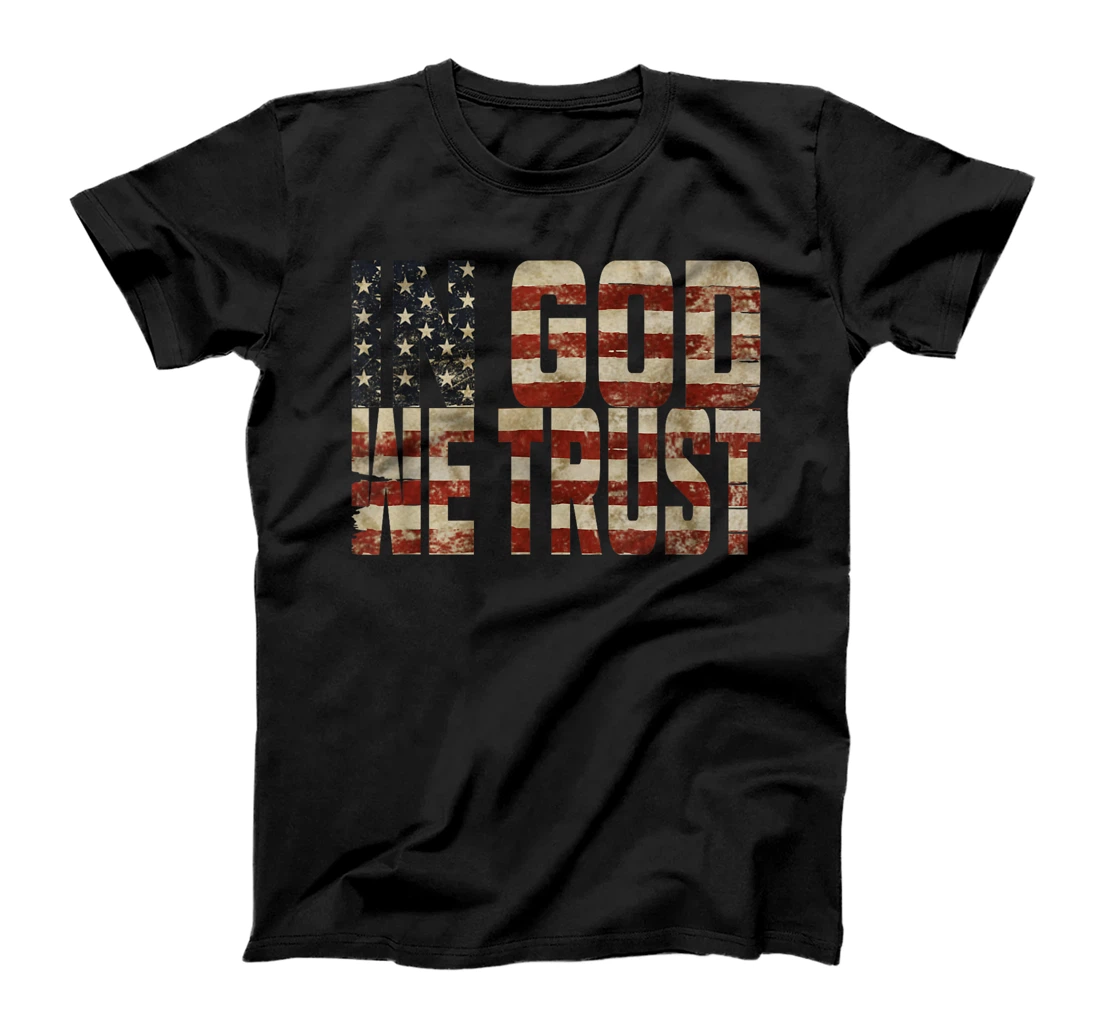 In GOD We Trust Weathered American Flag Patriotic T-Shirt