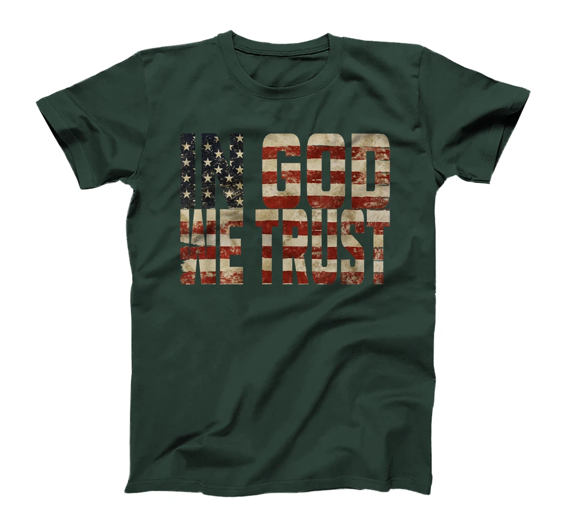 In GOD We Trust Weathered American Flag Patriotic T-Shirt