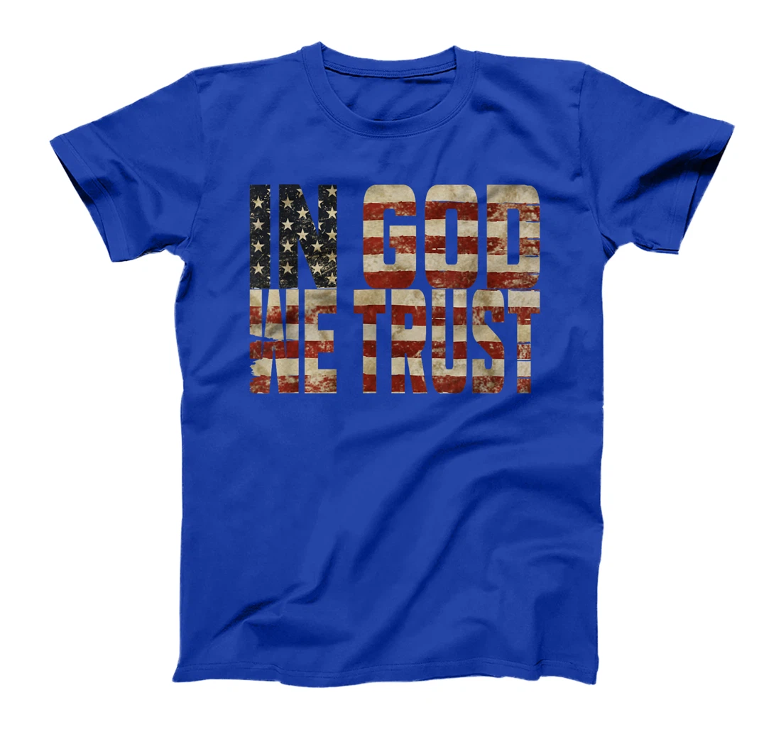 In GOD We Trust Weathered American Flag Patriotic T-Shirt