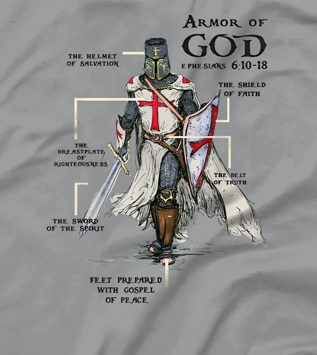 Knights Templar Crusader Cross Sword Ring Order Armor Of God T-Shirt
