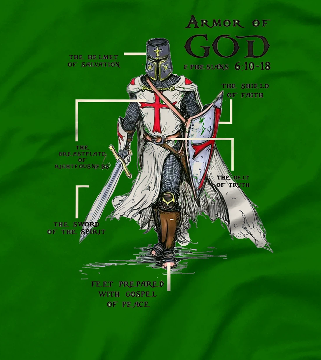 Knights Templar Crusader Cross Sword Ring Order Armor Of God T-Shirt