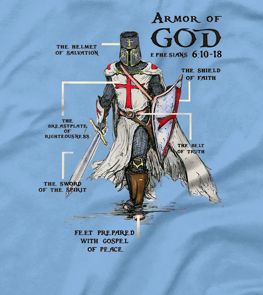 Knights Templar Crusader Cross Sword Ring Order Armor Of God T-Shirt