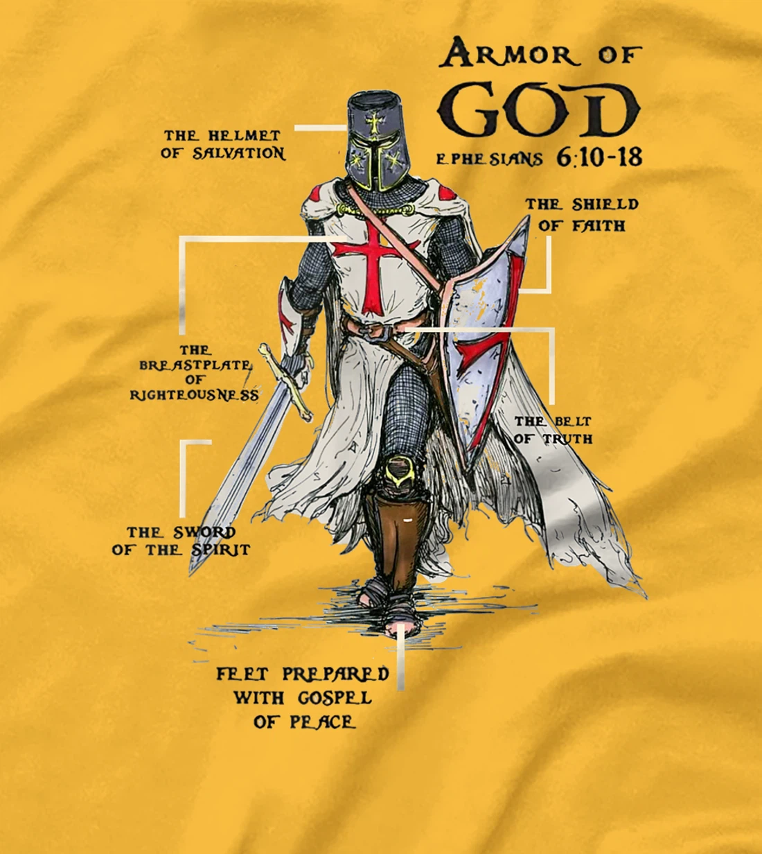 Knights Templar Crusader Cross Sword Ring Order Armor Of God T-Shirt