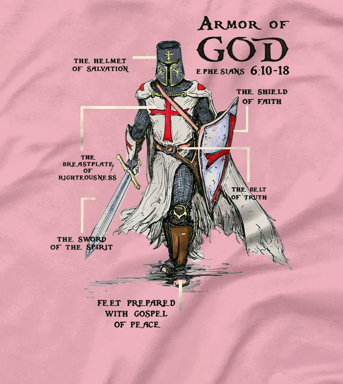 Knights Templar Crusader Cross Sword Ring Order Armor Of God T-Shirt