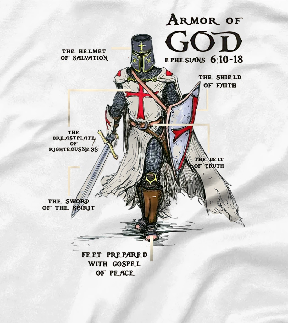 Knights Templar Crusader Cross Sword Ring Order Armor Of God T-Shirt