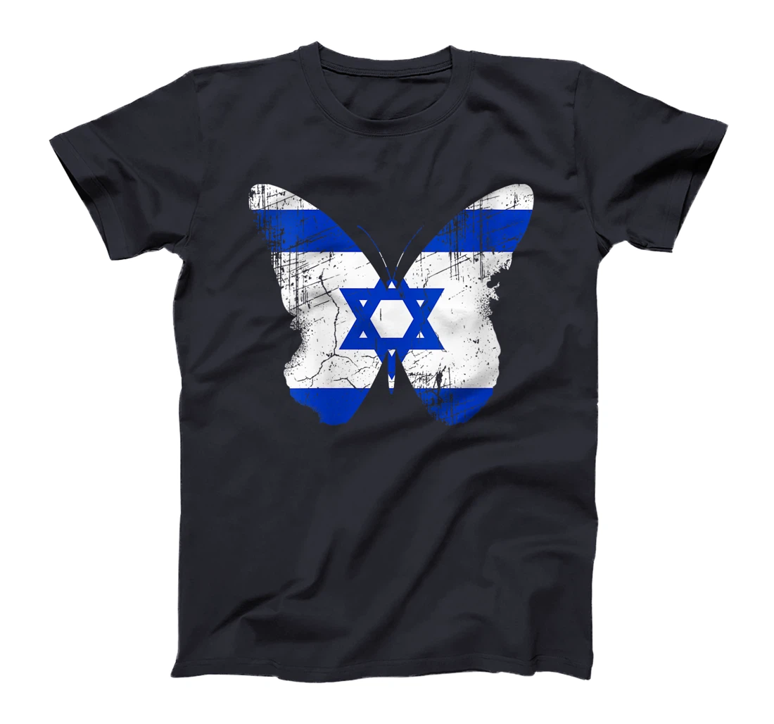 Womens Israel Butterfly Statement Distressed Israelian Jewish T-Shirt