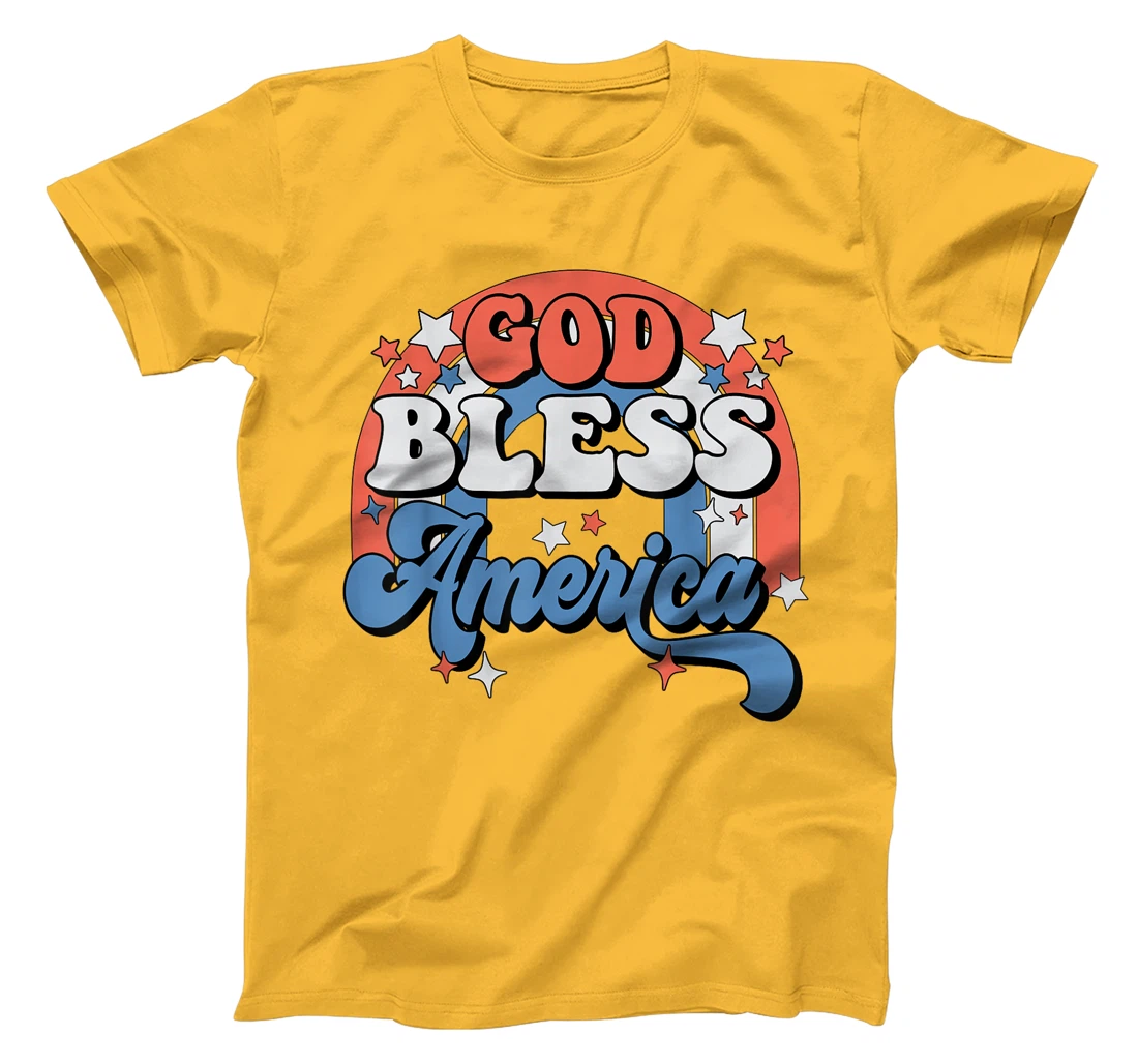 God Bless America Rainbow Retro Groovy 4th Of July T-Shirt