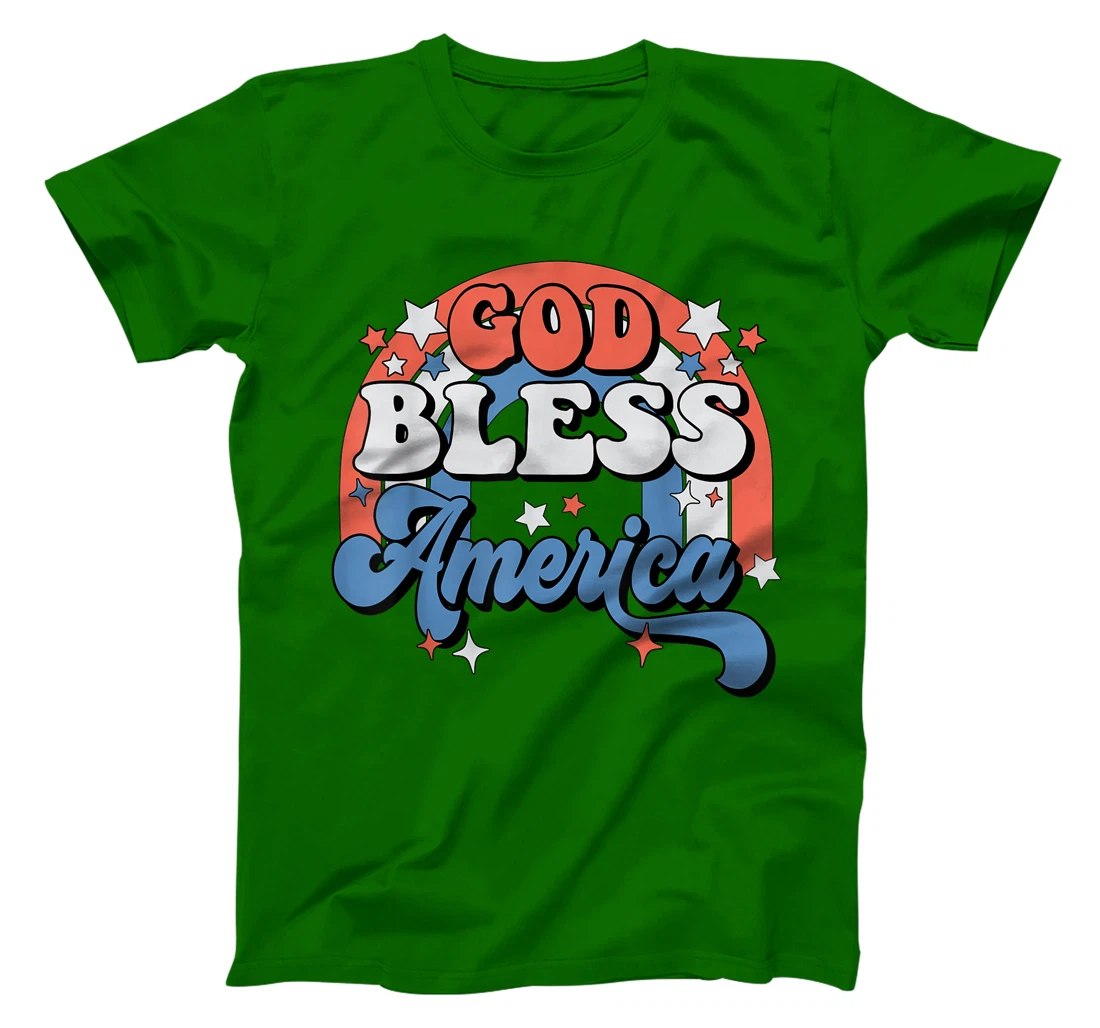 God Bless America Rainbow Retro Groovy 4th Of July T-Shirt