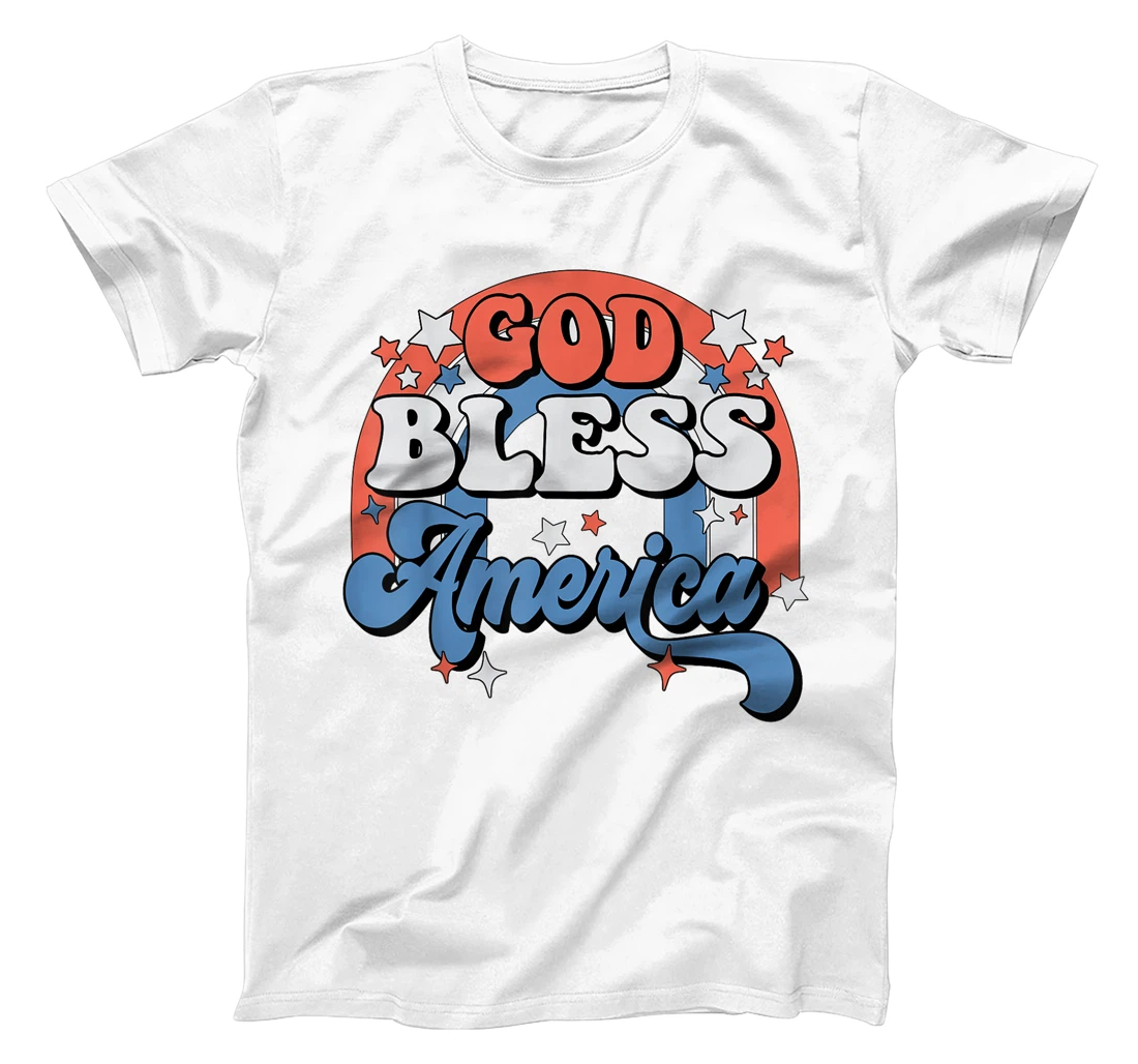 God Bless America Rainbow Retro Groovy 4th Of July T-Shirt