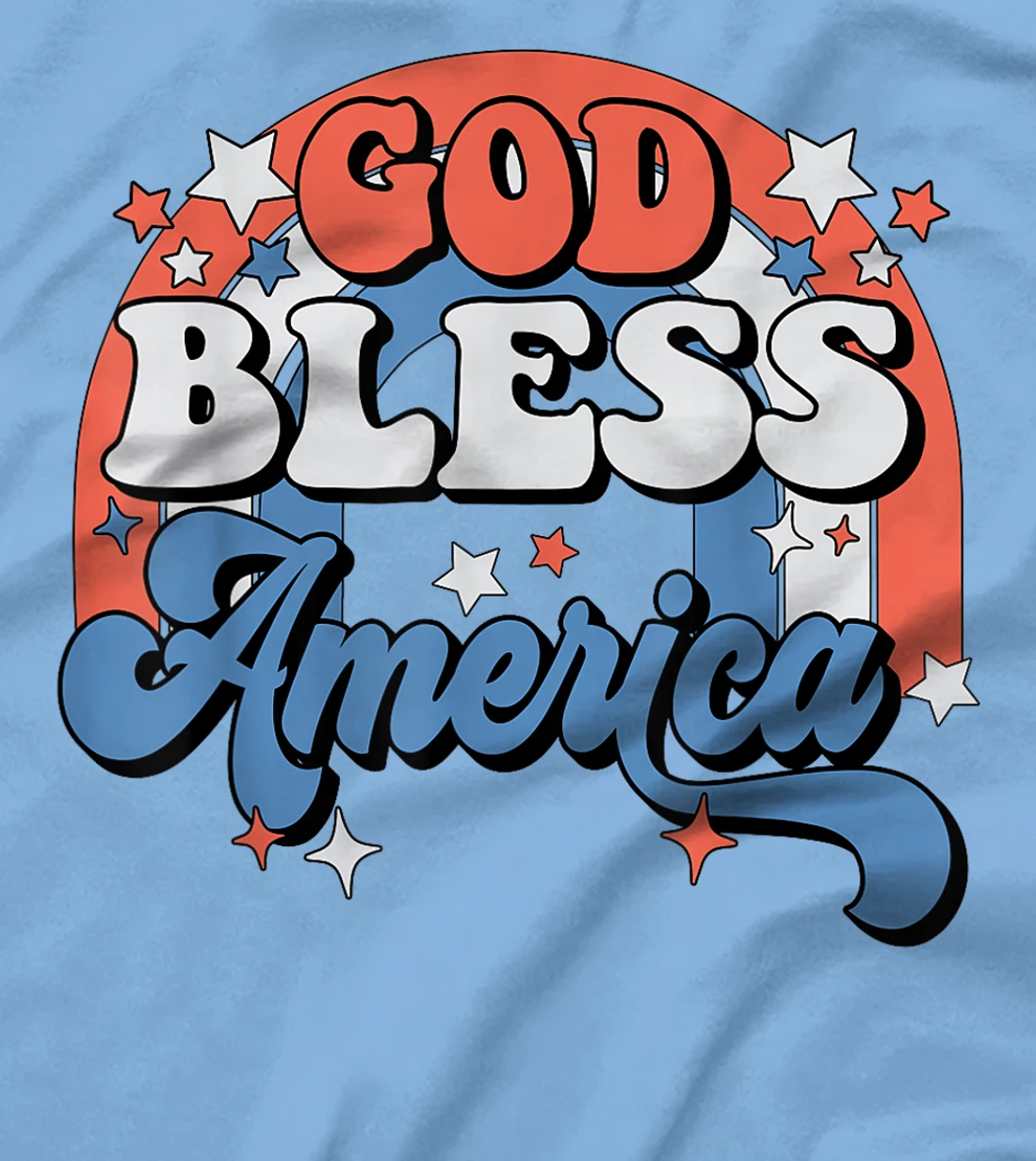 God Bless America Rainbow Retro Groovy 4th Of July T-Shirt