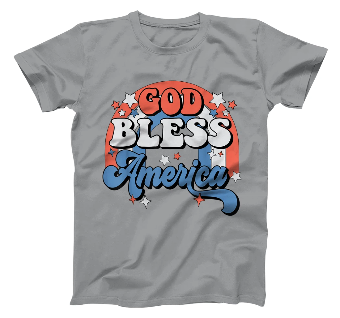 God Bless America Rainbow Retro Groovy 4th Of July T-Shirt