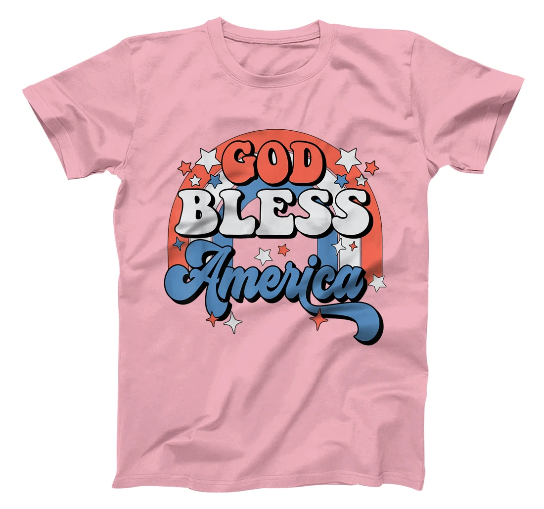 God Bless America Rainbow Retro Groovy 4th Of July T-Shirt