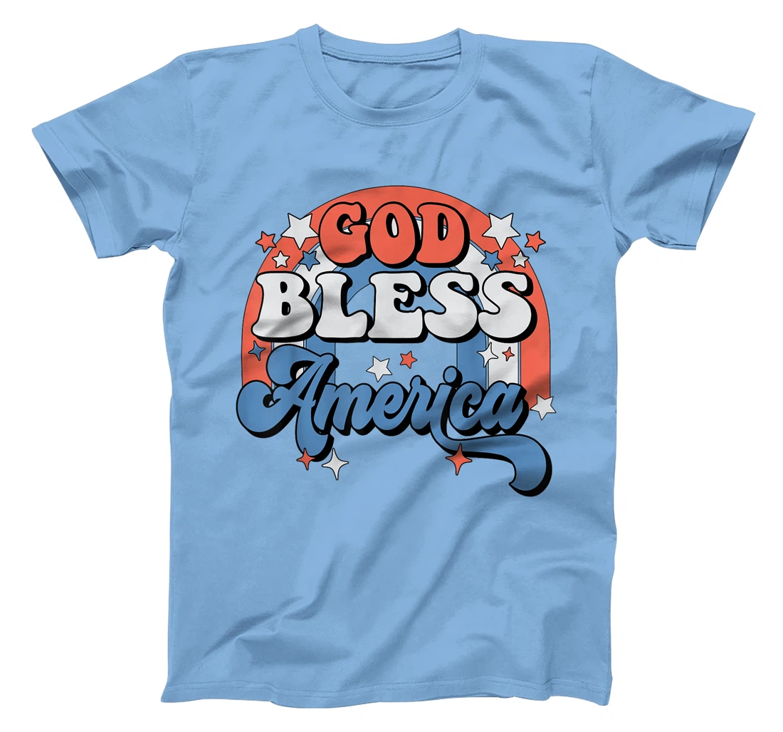 God Bless America Rainbow Retro Groovy 4th Of July T-Shirt