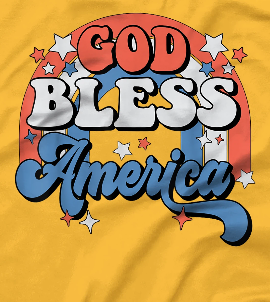 God Bless America Rainbow Retro Groovy 4th Of July T-Shirt