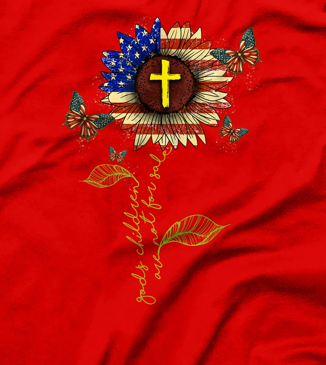 Sunflower God's Children Are Not For Sale Cross Christian T-Shirt