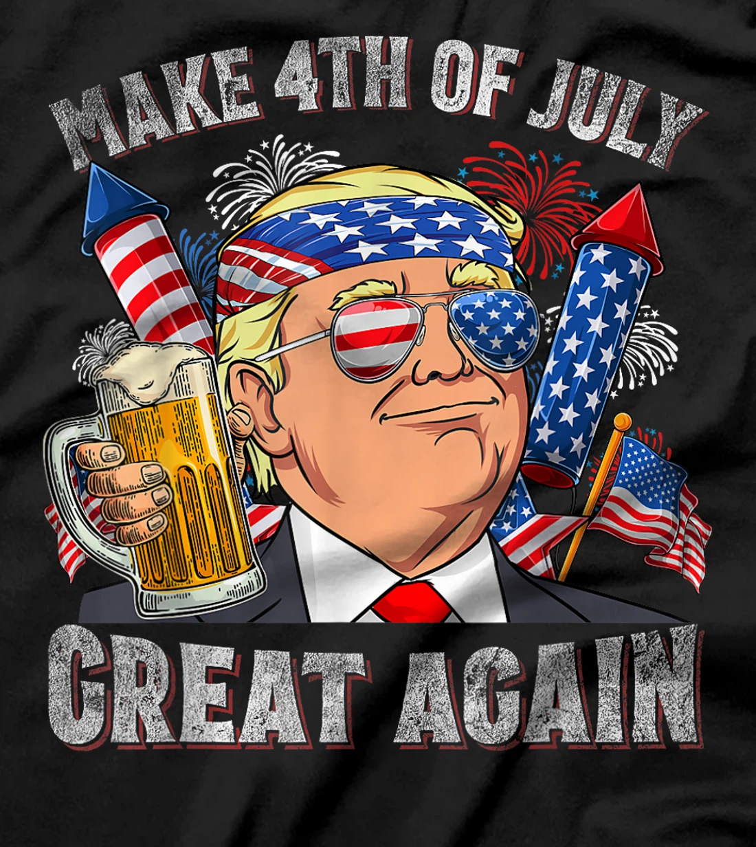 Funny Trump Make 4th Of July Great Again Men Drinking Beer T-Shirt