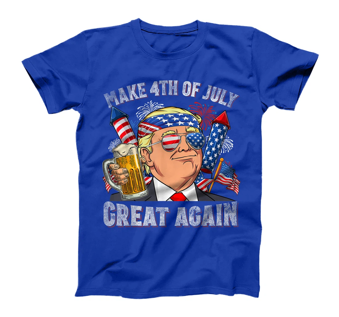 Funny Trump Make 4th Of July Great Again Men Drinking Beer T-Shirt