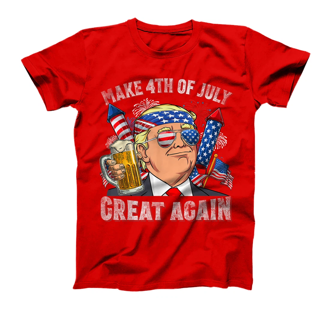 Funny Trump Make 4th Of July Great Again Men Drinking Beer T-Shirt