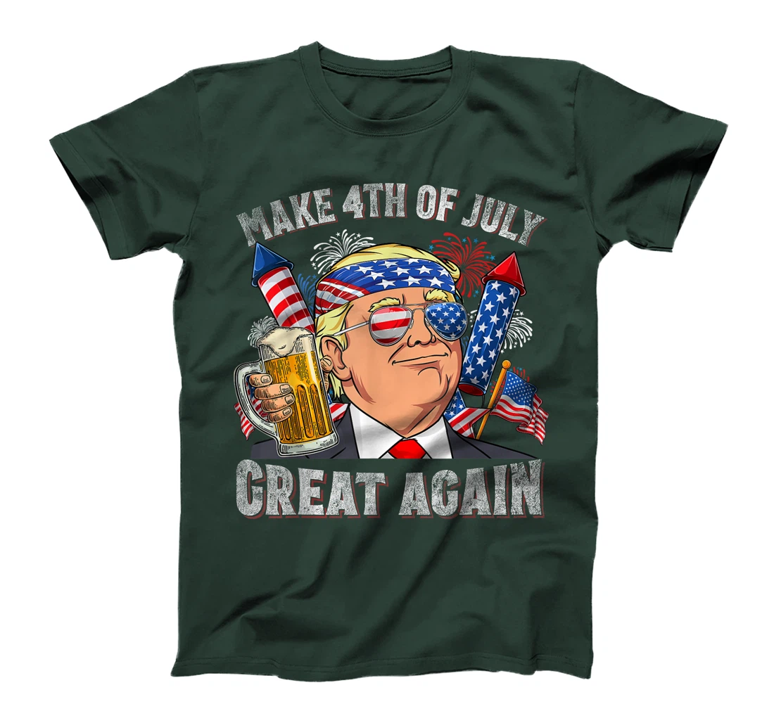 Funny Trump Make 4th Of July Great Again Men Drinking Beer T-Shirt