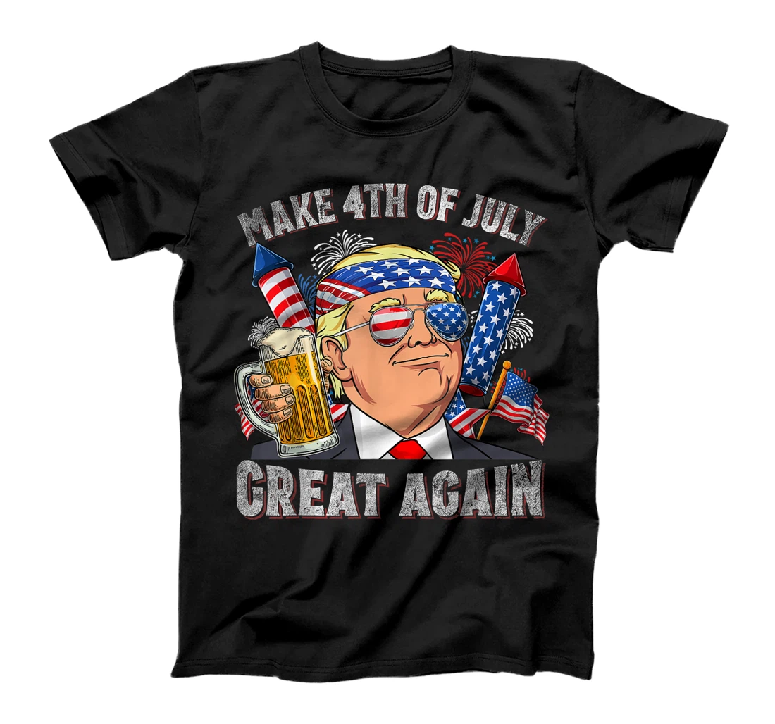 Funny Trump Make 4th Of July Great Again Men Drinking Beer T-Shirt