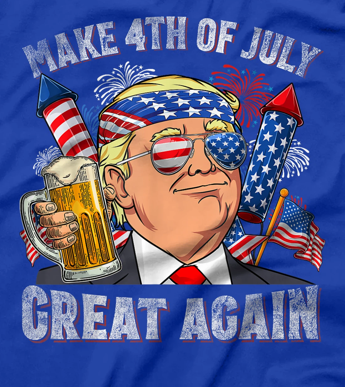 Funny Trump Make 4th Of July Great Again Men Drinking Beer T-Shirt