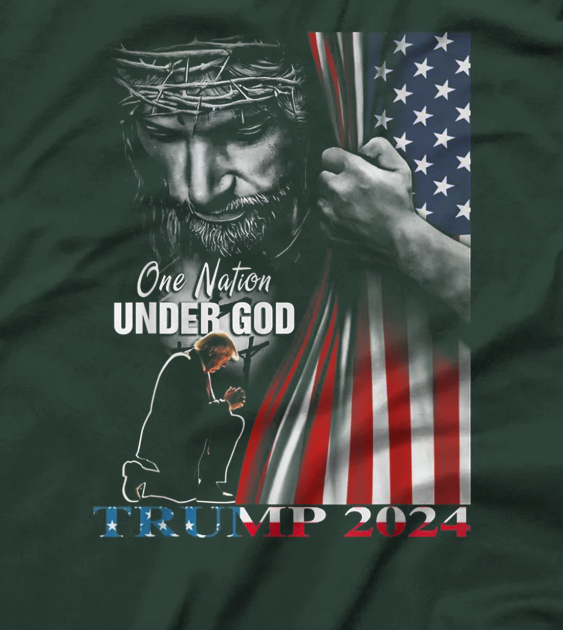One Nation Under God Trump 2024 God American Flag T-Shirt