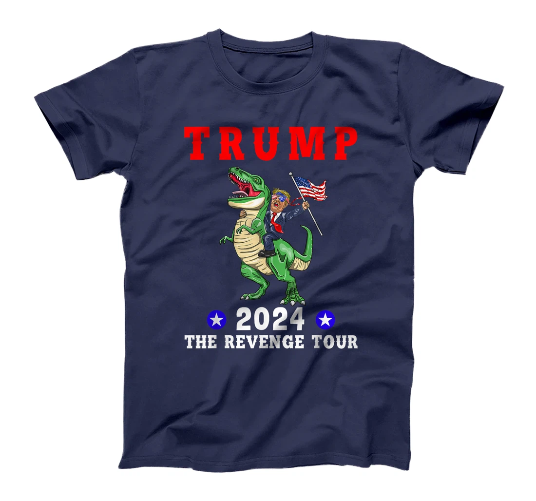 Trump 2024 The Revenge Tour Riding Dinosaur American Flag T-Shirt